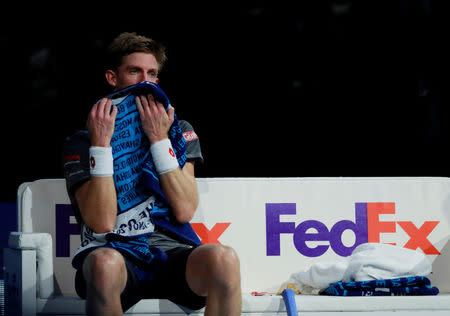 Tennis - ATP Finals - The O2, London, Britain - November 17, 2018 South Africa's Kevin Anderson reacts after losing his semi final match against Serbia's Novak Djokovic Action Images via Reuters/Andrew Couldridge