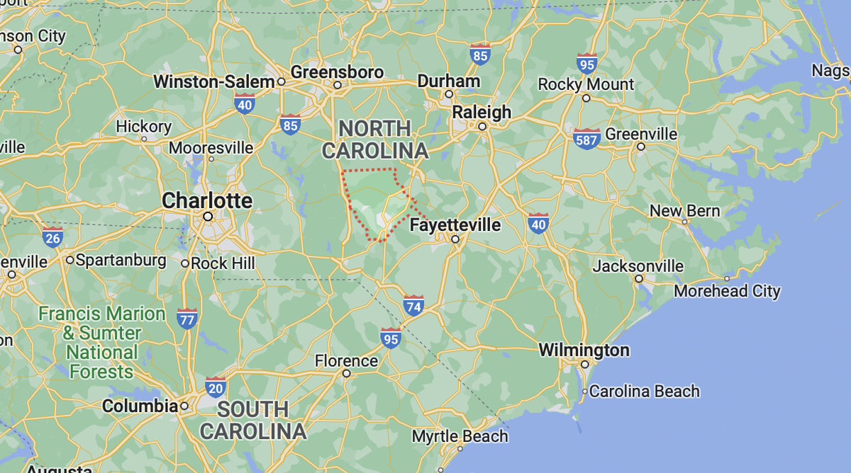 40,000 residents in Moore County, North Carolina, were left without power (Google Maps )