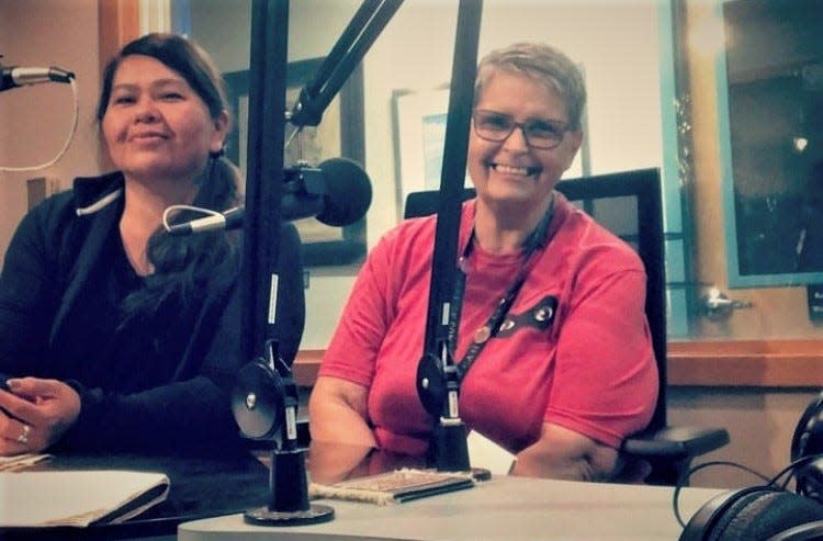 "Native Voices" host Venaya Yazzie sits in the studio with Flo Trujillo, president of the Northwest New Mexico Arts Council, which sponsors the show.