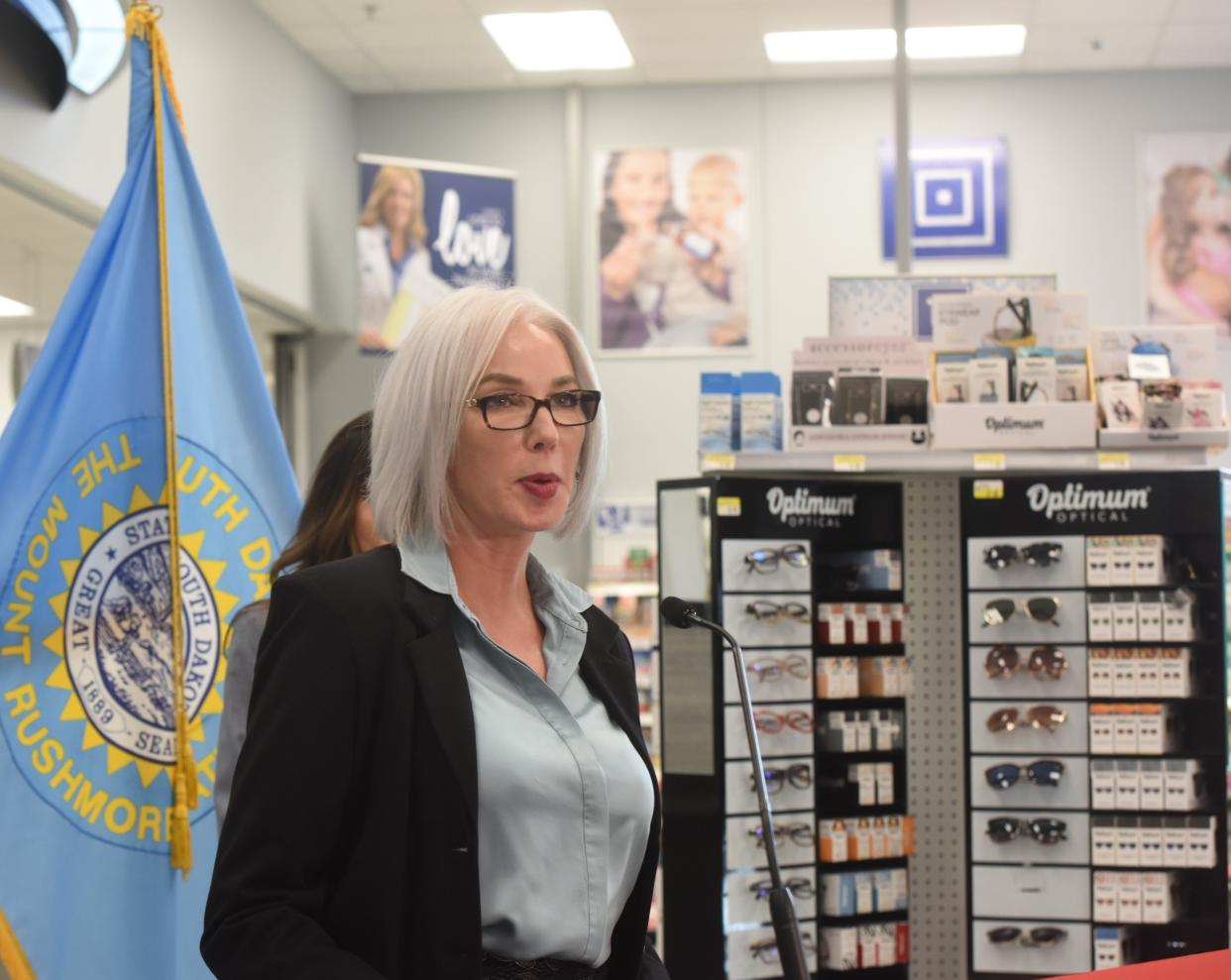 Melissa Magstadt, the Secretary of the South Dakota Department of Health, talks about medication shortages the state is facing at Lewis Drug in Sioux Falls on Wednesday, July 12, 2023.