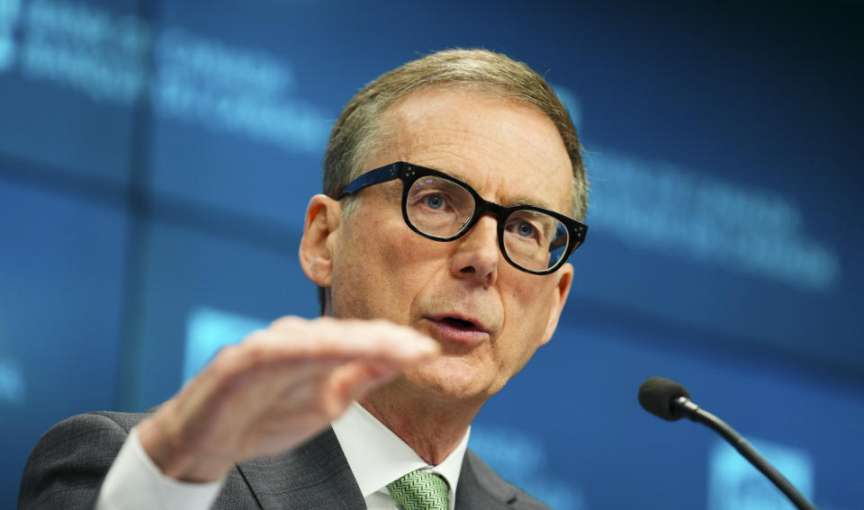 Tiff Macklem, Governor of the Bank of Canada, holds a press conference at the Bank of Canada in Ottawa on Wednesday, April 12, 2023. The Bank of Canada will release its latest interest rate decision on Wednesday. THE CANADIAN PRESS/Sean Kilpatrick