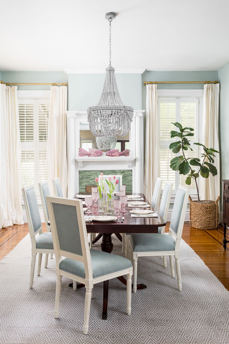 fiddle leaf fig in a dining room designed by bethany adams