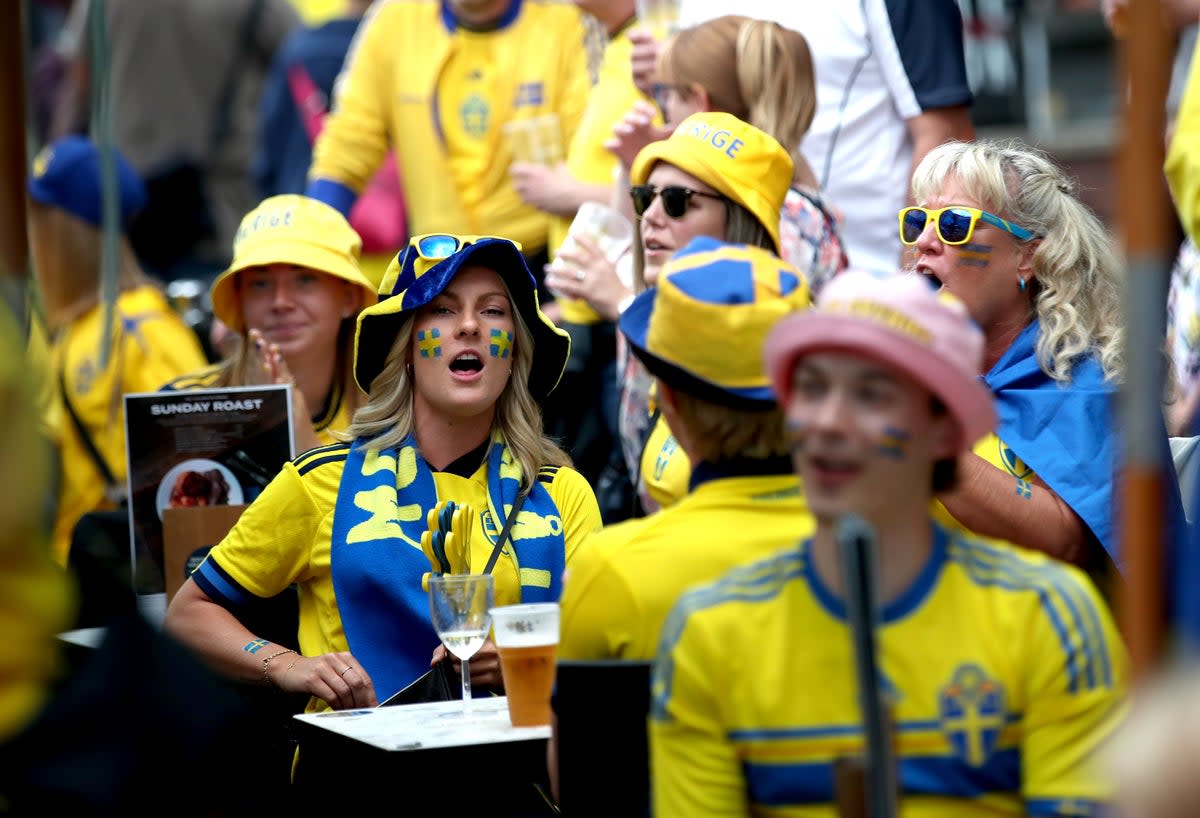 Sweden fans soak up the atmosphere at Devonshire Green (Issac Parkin/PA) (PA Wire)