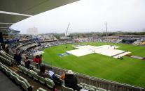 Covers at Edgbaston pitch as rain delays play during the ICC Champions Trophy Final at Edgbaston, Birmingham.