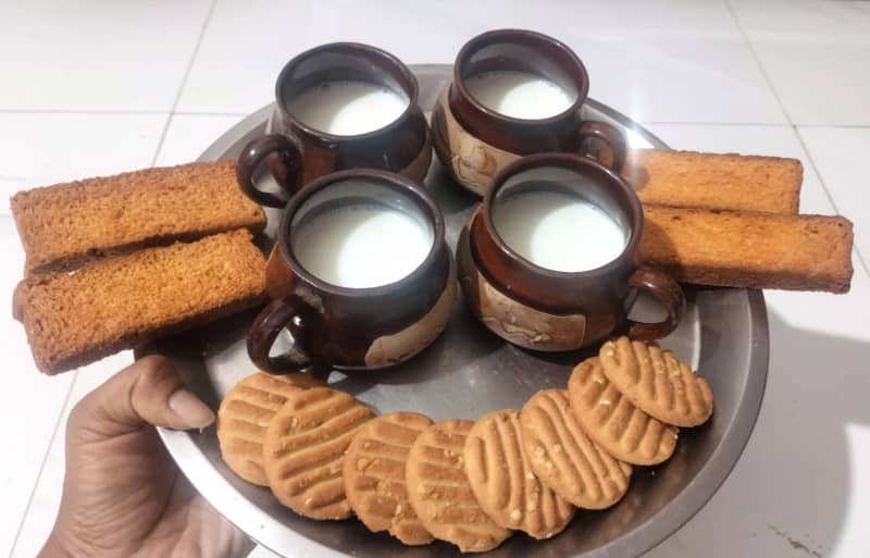 Milk with Rusk and Biscuits