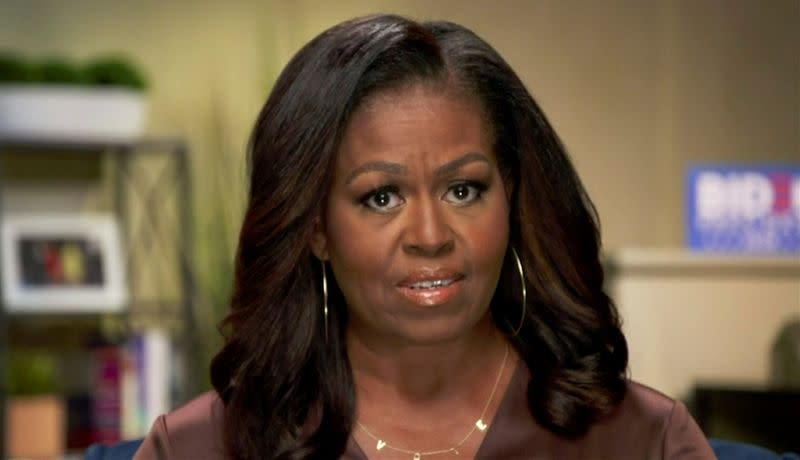 FILE PHOTO: Former first lady Michelle Obama addresses the all virtual 2020 Democratic Convention hosted from Milwaukee, Wisconsin