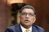Vivek Sankaran CEO at Albertsons Companies, speaks during a Senate Judiciary Subcommittee on Competition Policy, Antitrust, and Consumer Rights hearing on the proposed Kroger-Albertsons grocery store merger, at the Capitol in Washington, Tuesday, Nov. 29, 2022. (AP Photo/Mariam Zuhaib)