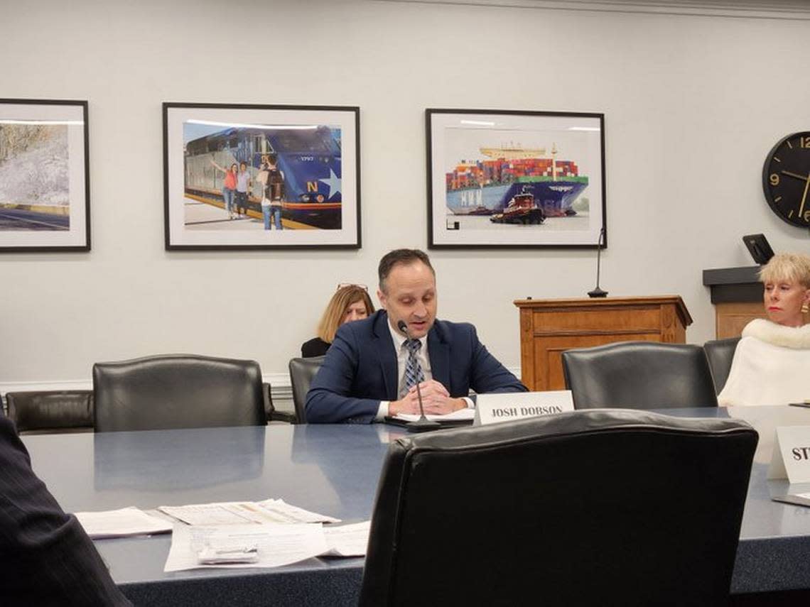 North Carolina Commissioner of Labor Josh Dobson, a Republican, tells other Council of State members during its Dec. 6, 2022 meeting that he will not be seeking a second term in the 2024 election.