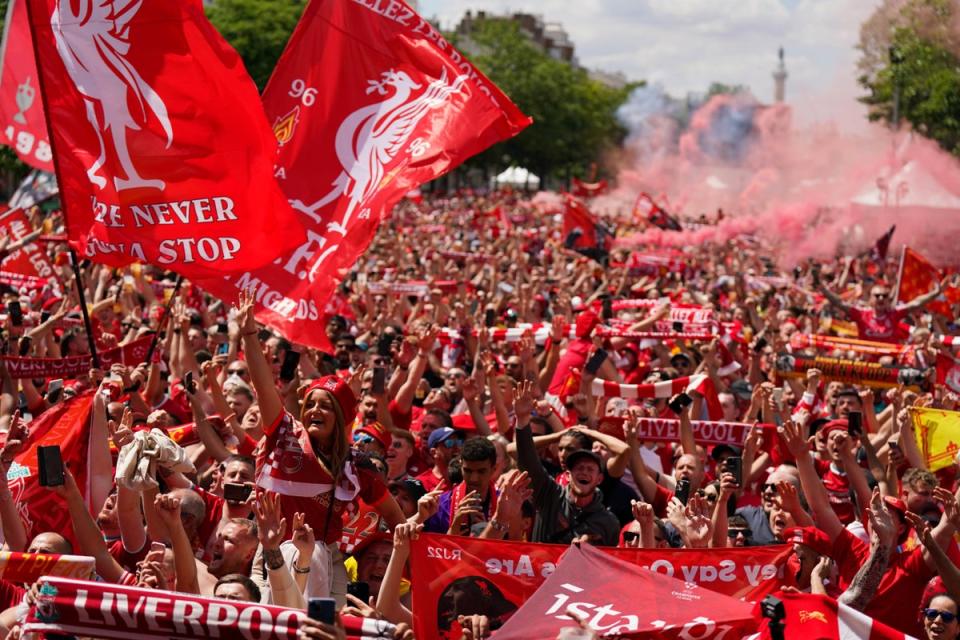 Thousands of Liverpool supporters in the fan zone in Paris (Jacob King/PA Wire)