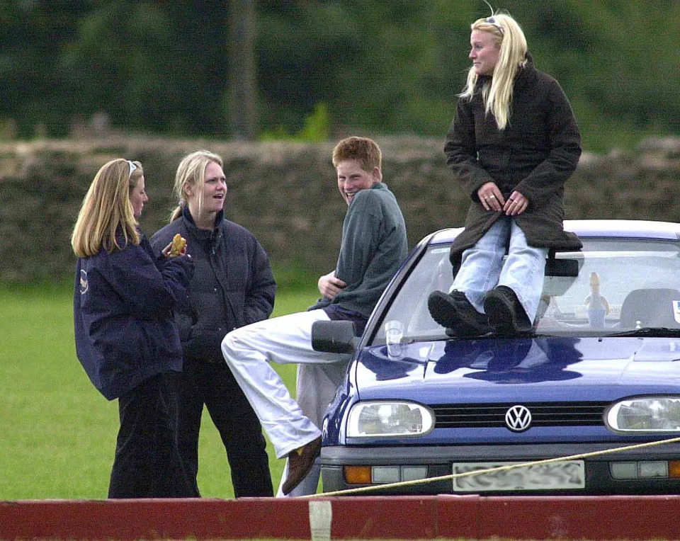 392696 01: Britain''s Prince Harry spends time with three female friends June 9, 2001 at the Beaufort Polo Club near Tetbury in Gloucestershire, England. (Photo by UK Press/Getty Images)