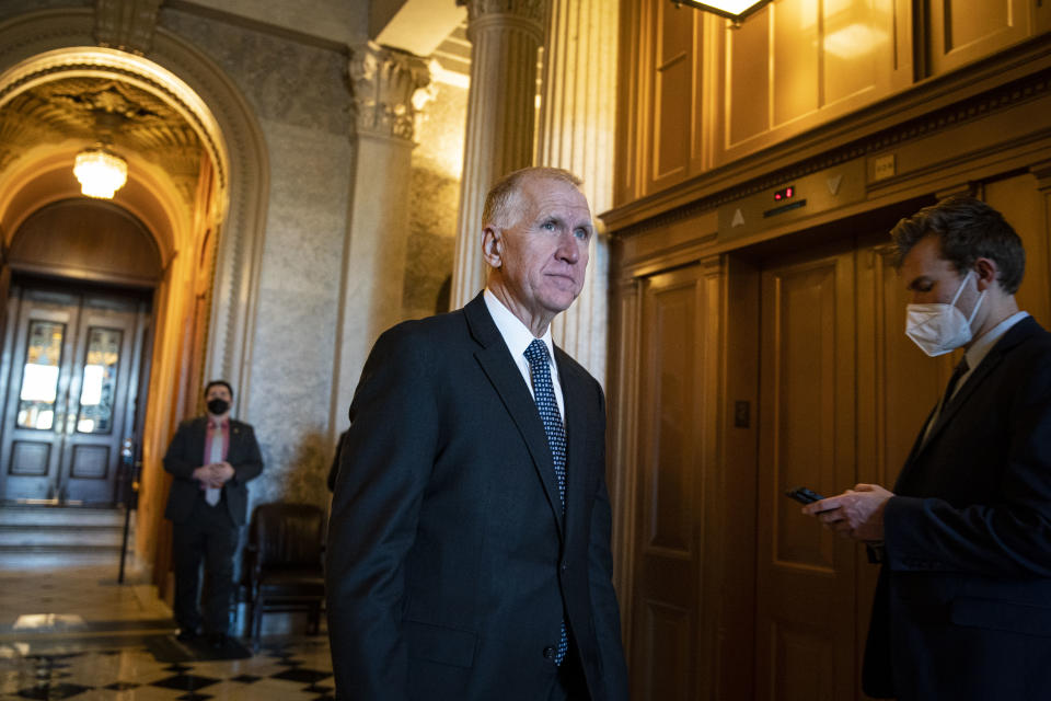 Sen. Thom Tillis, R-N.C., in the Capitol on Jan. 11.