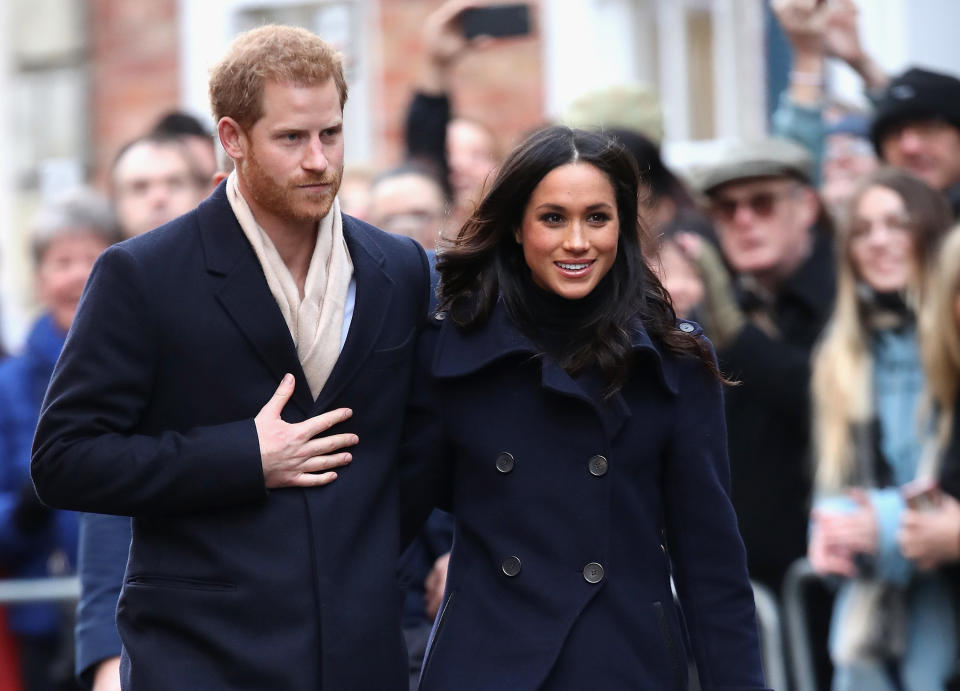 Meghan on her first royal engagement with Harry in Nottingham in November 2017. [Photo: Getty]