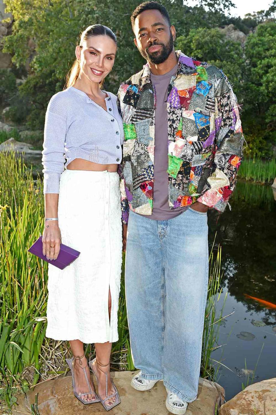 LOS ANGELES, CALIFORNIA - APRIL 28: (L-R) Nina Senicar and Jay Ellis attend as Acne Studios Los Angeles celebrates the launch of the Angelo Plessas Capsule Collection on April 28, 2022 in Los Angeles, California. (Photo by Vivien Killilea/Getty Images for Acne Studios)