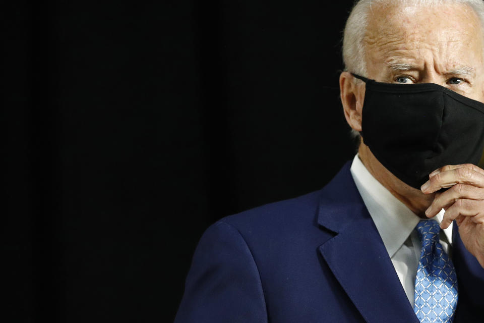 Democratic presidential candidate, former Vice President Joe Biden speaks at Alexis Dupont High School in Wilmington, Del., Tuesday, June 30, 2020. (AP Photo/Patrick Semansky)