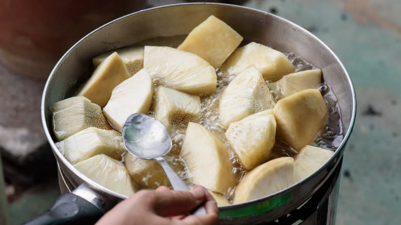Breadfruit boiling in a pot