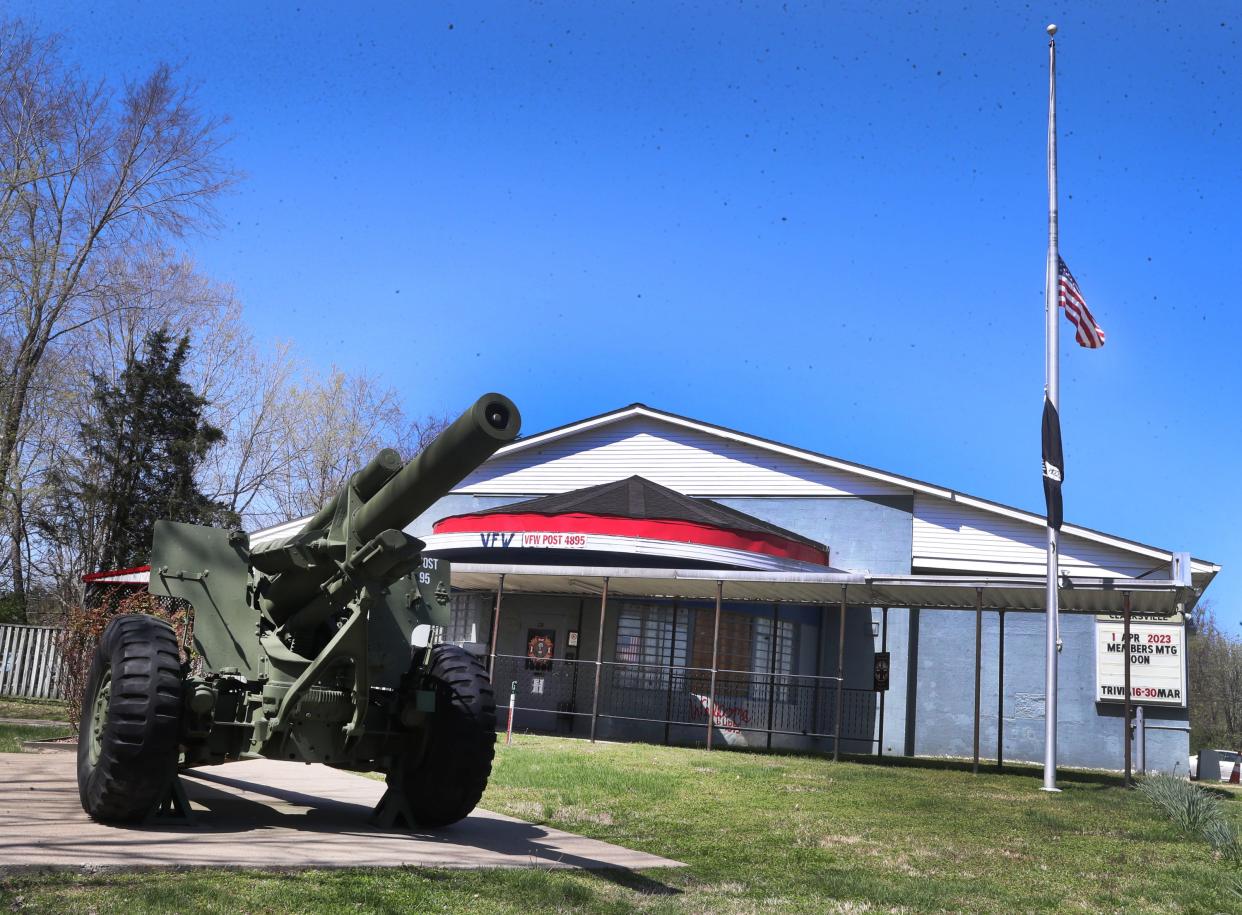 The VFW Post 4895, in Clarksville, has its flag at half-staff on Thursday, March 30, 2023, in remembrance of the two Blackhawk helicopters from Fort Campbell that crashed the previous evening.