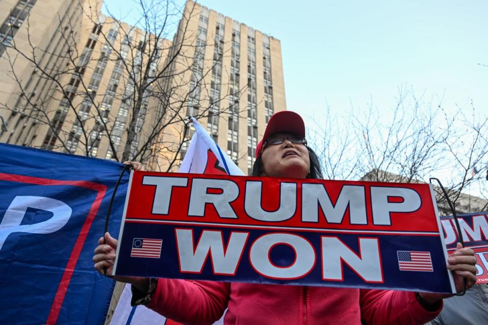 A supporter of former President Donald Trump protests near the office of Manhattan DA Alvin Bragg (Getty Images)