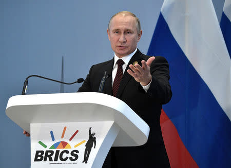 Russia's President Vladimir Putin speaks during a news conference following the BRICS summit in Johannesburg, South Africa July 27, 2018. Sputnik/Alexei Nikolsky/Kremlin via REUTERS