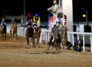 Horse Racing - Dubai World Cup - Meydan Racecourse, Dubai - 25/3/17 - Mike Smith rides Arrogate to the finish line to win the ninth and final race. REUTERS/Ahmed Jadallah