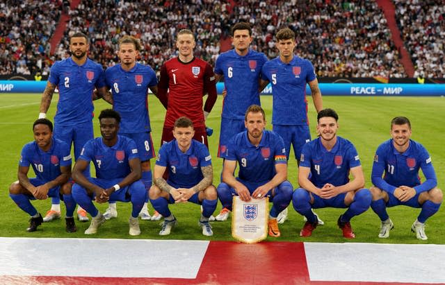 The England team ahead of the Germany game