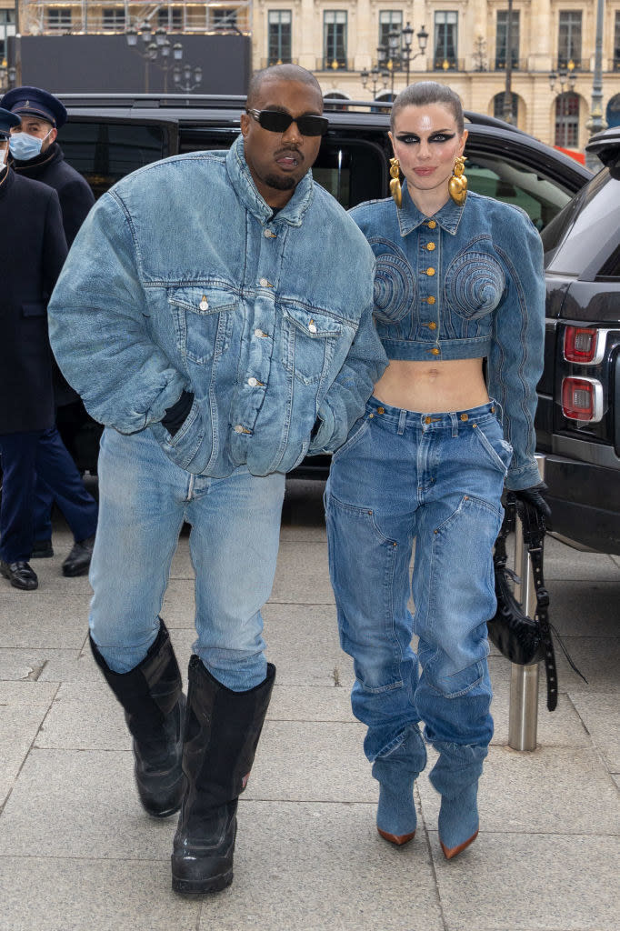 both dressed in all denim, Kanye and Julia strut down the street together in Paris