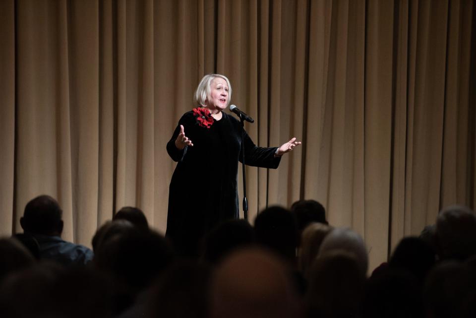 Liz Warren tells her story during the Arizona Storytellers Project presents the "Holiday Spectacular" at the Arizona Biltmore in Phoenix on Dec. 19, 2019..