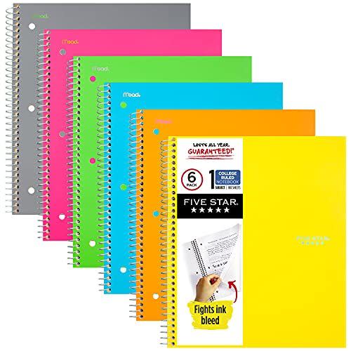 15) 1 Subject College Ruled Notebooks, 6 Pack