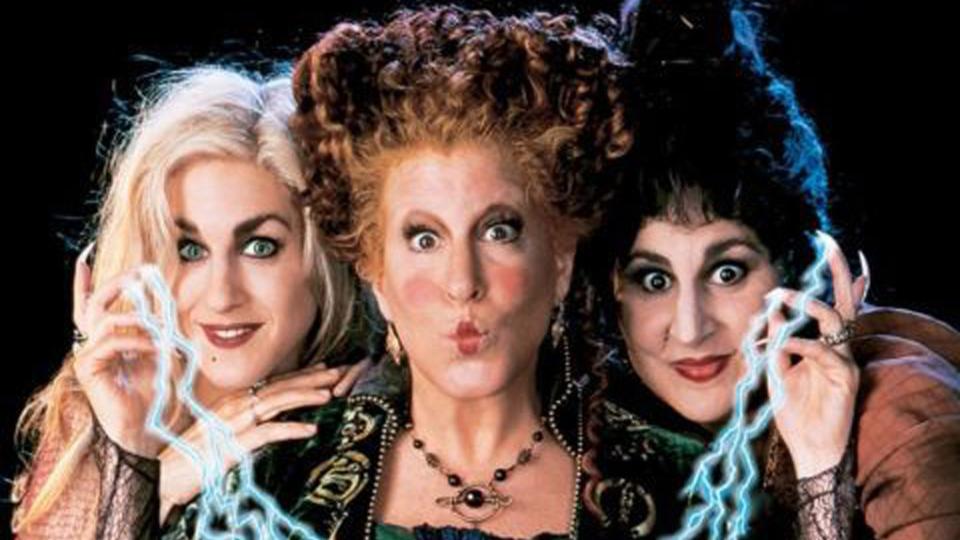 hocus pocus halloween movie poster featuring the three sanderson sisters