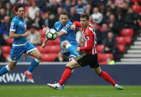 Britain Football Soccer - Sunderland v AFC Bournemouth - Premier League - Stadium of Light - 29/4/17 Sunderland's Donald Love in action with Bournemouth's Marc Pugh Reuters / Scott Heppell Livepic