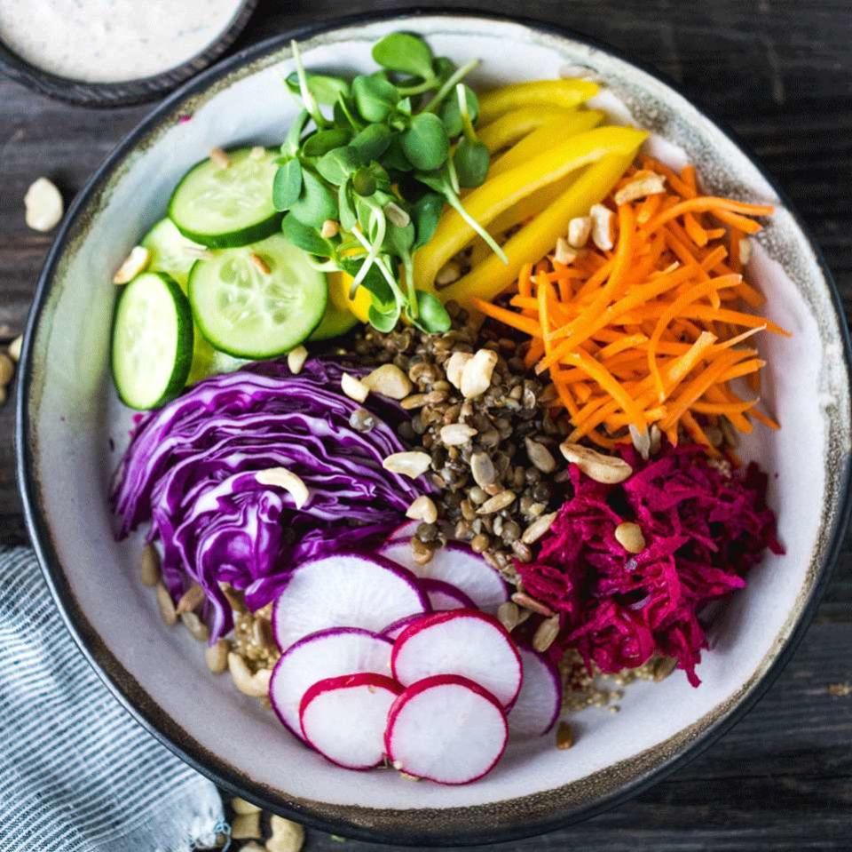 Rainbow Grain Bowl with Cashew Tahini Sauce