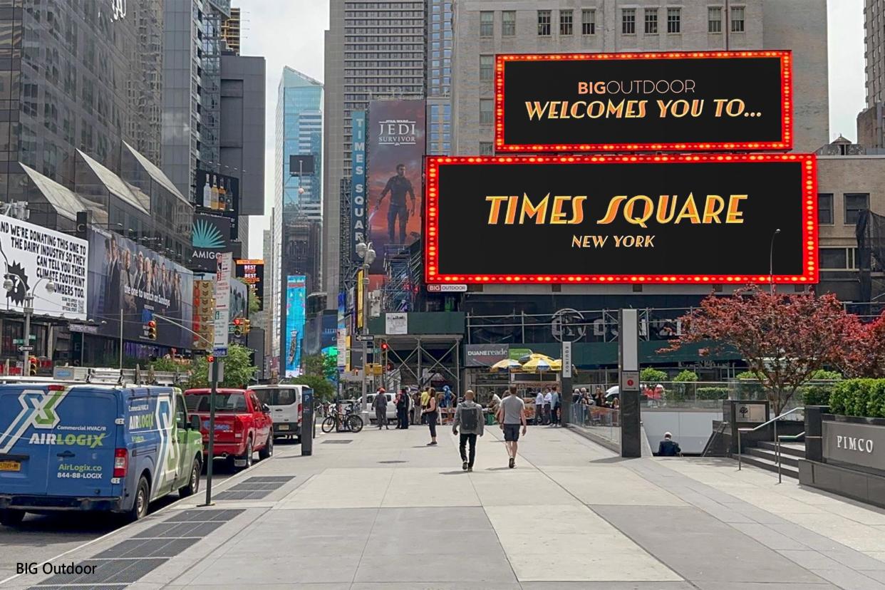  A bright SNA Display LED board welcomes visitors to Times Square in New York City.  