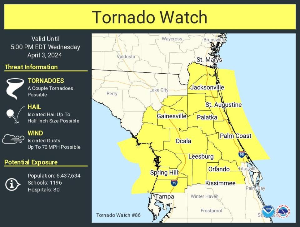 A tornado watch has been issued until 5 p.m. April 3, 2024.