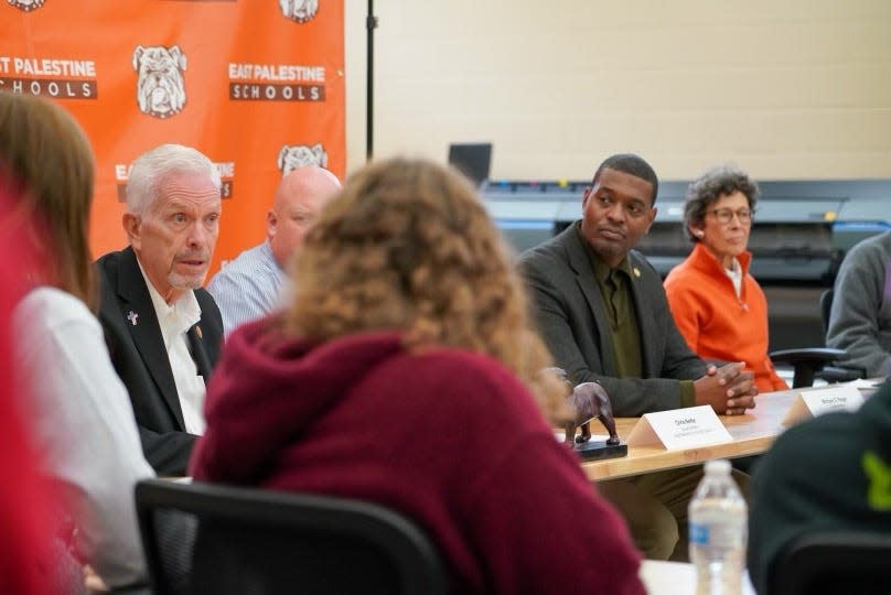 U.S. Rep. Bill Johnson, R-Marietta, joins U.S. Environmental Protection Agency Administrator Michael Regan at East Palestine High School for a roundtable conversation with local students in this file photo.
