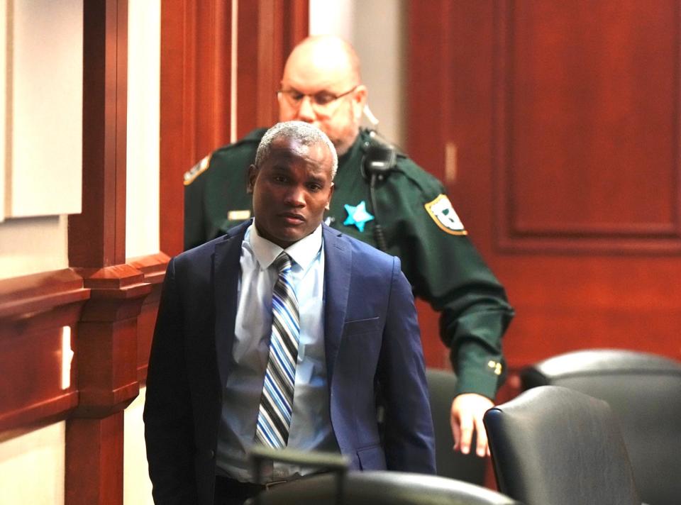 Jerone Hunter enters the DeLand courtroom for the penalty phase retrial of the so-called Deltona "Xbox murders" on Tuesday, April 25, 2023.