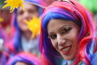 <p>A carnival reveller celebrates the start of the hot season on Women’s Carnival, Feb. 23, 2017, in Duesseldorf, western Germany. (Photo: Ina Fassbender/AFP/Getty Images) </p>