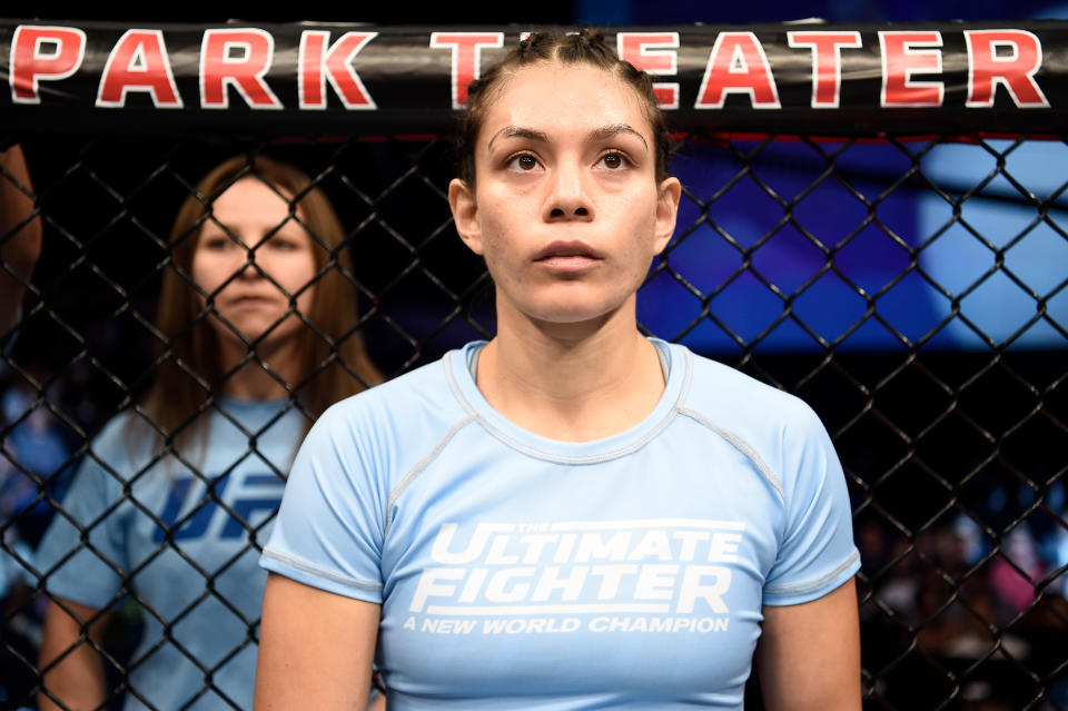 LAS VEGAS, NV - DECEMBER 01:  Nicco Montano prepares to fight Roxanne Modafferi in their women's flyweight championship bout during the TUF Finale event inside Park Theater on December 01, 2017 in Las Vegas, Nevada. (Photo by Jeff Bottari/Zuffa LLC/Zuffa LLC via Getty Images)