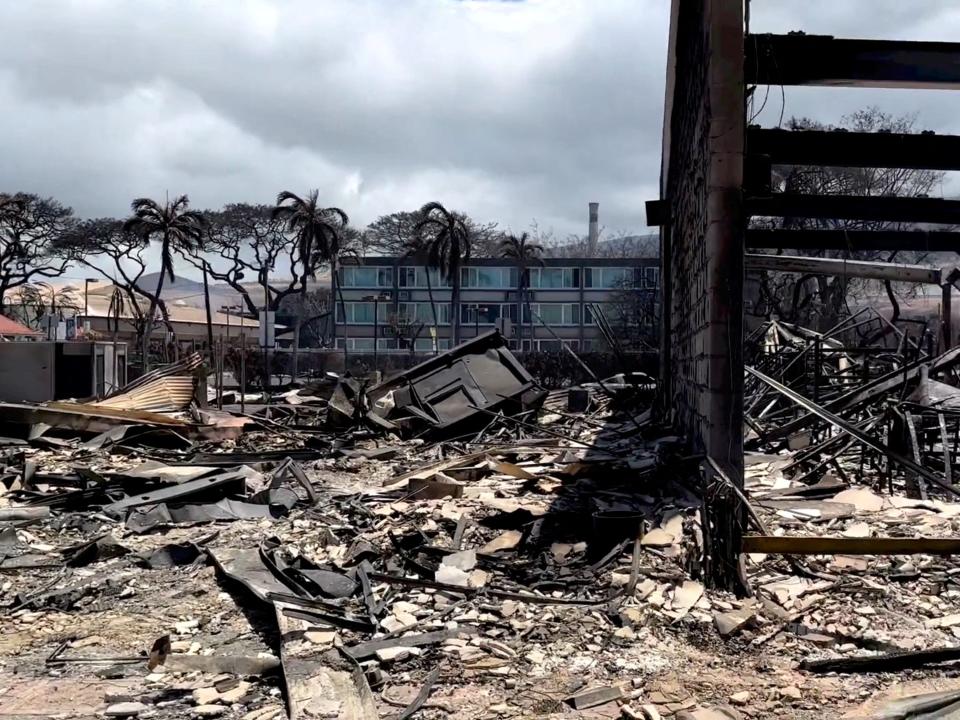 A view of damage cause by wildfires in Lahaina on Maui.