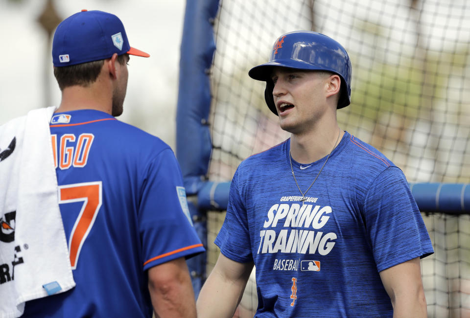 Mets outfielder Brandon Nimmo missed a day of spring training action for a truly bizarre reason. (AP Photo/Jeff Roberson)