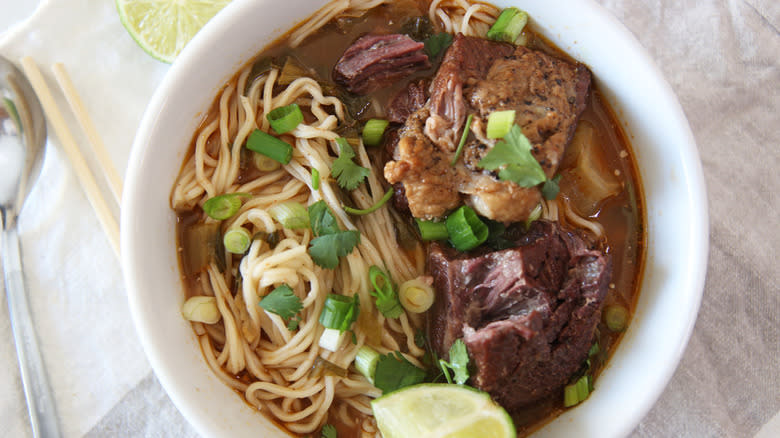 bowl of spicy beef noodle soup