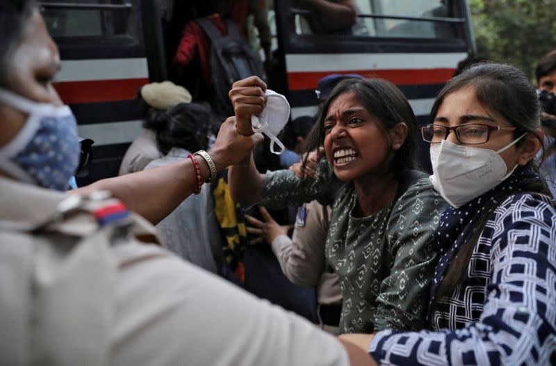 Protest after the death of a rape victim, in New Delhi