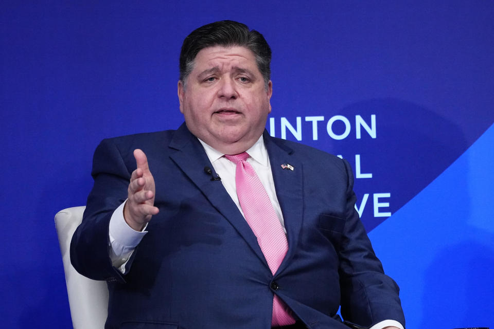 Illinois Gov. J. B. Pritzker speaks during the Clinton Global Initiative meeting on Sept. 19, 2023, in New York City. / Credit: John Nacion/WireImage