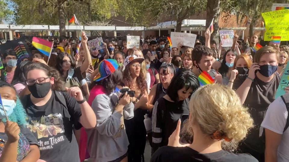 Students at Winter Park High School protest Florida’s so-called ‘Don’t Say Gay’ legislation on 7 March. (VIA REUTERS)