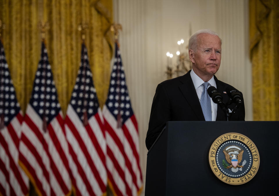 Washington, DC - August 16: 
President Joe Biden delivers remarks on the situation in Afghanistan in the East Room of the White House, in Washington, DC. 
(Photo by Bill O'Leary/The Washington Post via Getty Images)