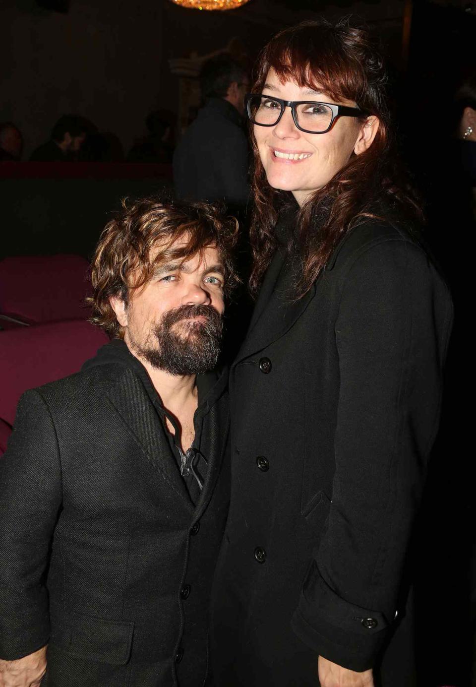 Peter Dinklage and Erica Schmidt pose at The Opening Night Arrivals for "Misery" on Broadway at The Broadhurst Theatre on November 15, 2015 in New York City