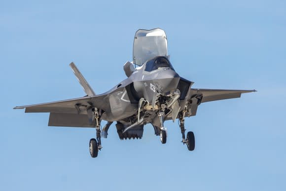 F-35 hovering with cockpit open