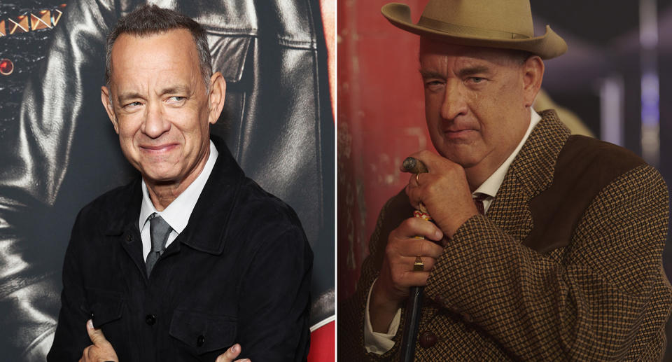 Tom Hanks is transformed as Colonel Tom Parker. (Getty/Warner Bros)