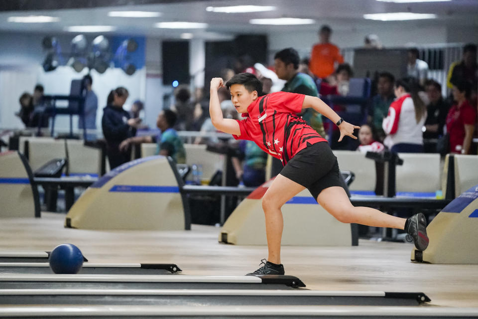 Singapore bowler New Hui Fen during the women's masters competition at the SEA Games (PHOTO: SNOC/Kong Chong Yew)