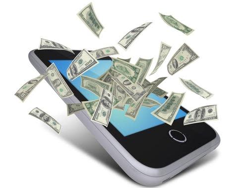 Smartphone with hundred-dollar bills