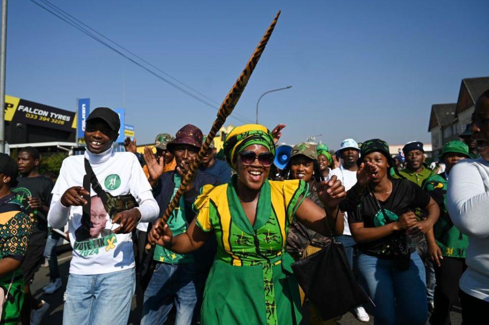  Supporters during uMkhonto weSizwe Party (MKP) march against alleged IEC corruption on June 26, 2024 in Pietermaritzburg, South Africa