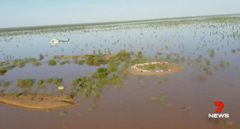 A temporary station set up for helicopters to transport aid. Source: 7News